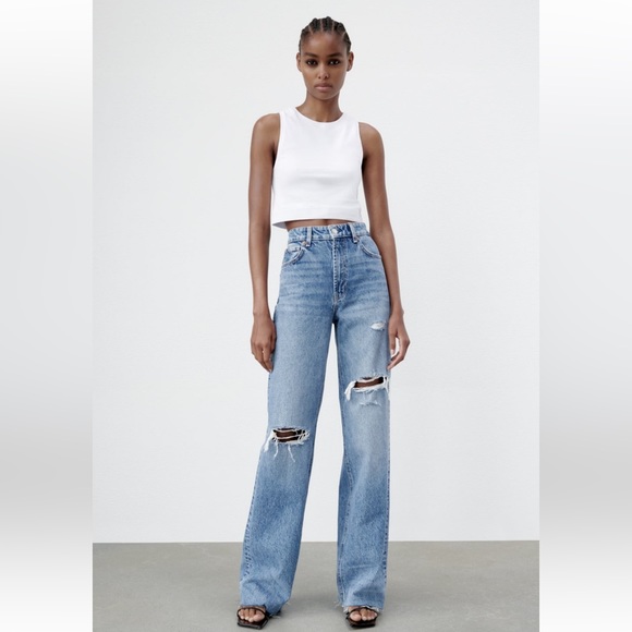 Zara Denim - zara ripped wide leg jeans
